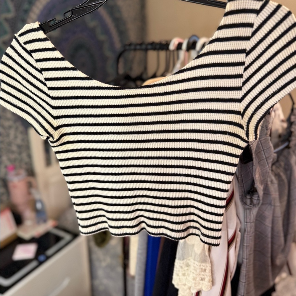 Striped Black and White Women's Crop Top